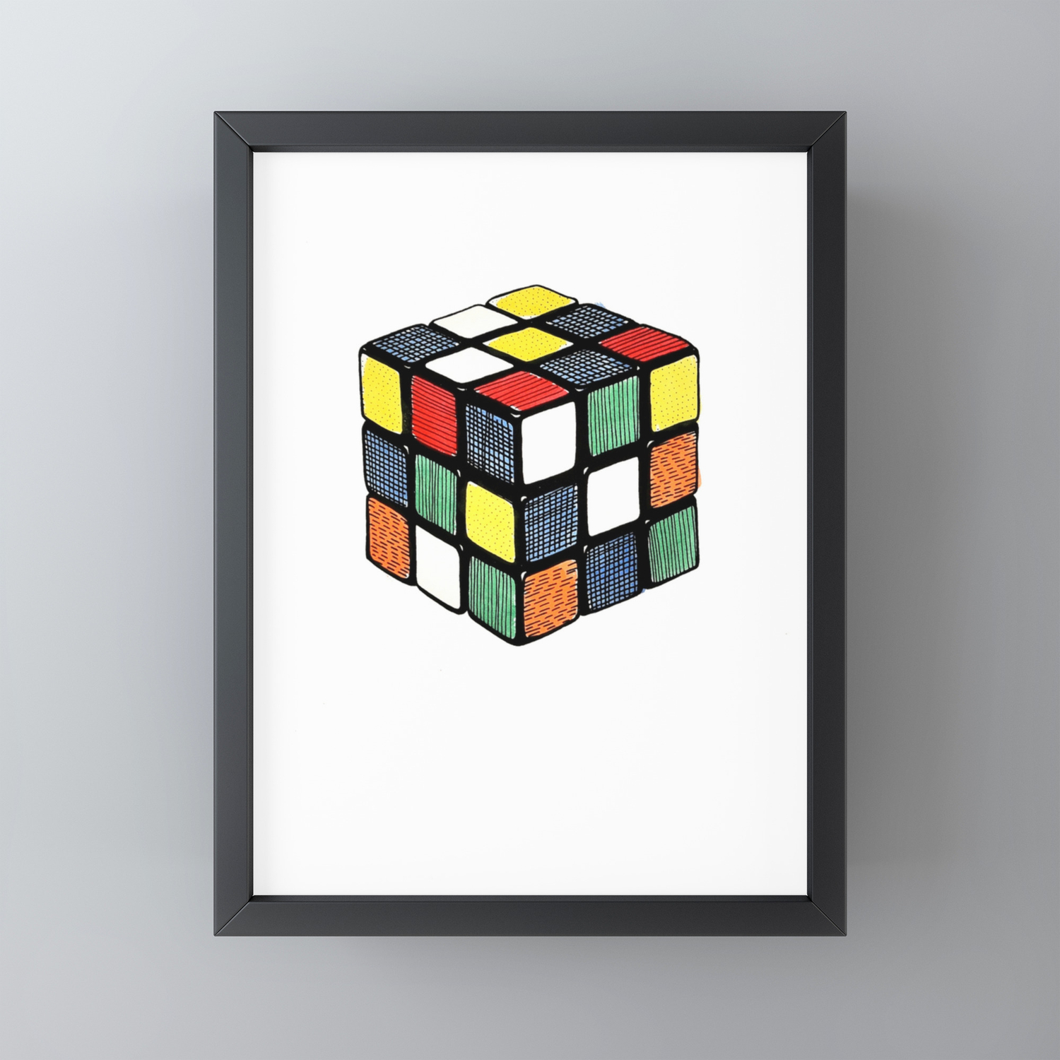 Hand Coloured Rubik S Cube Drawing Framed Mini Art Print By Veronicalamb Society6