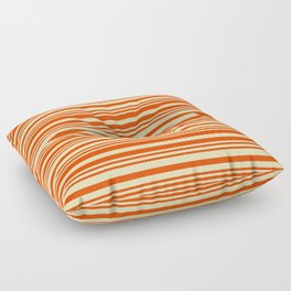 [ Thumbnail: Red and Beige Colored Lined Pattern Floor Pillow ]