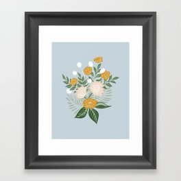 Floral wandering - retro flower bouquet - yellow and light blue Framed Art Print