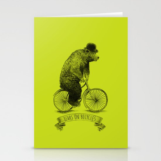 Bears on Bicycles (Lime) Stationery Cards