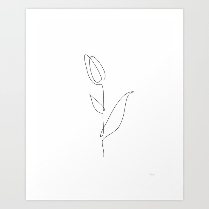 Flower sketch - single line tulip drawing. 20. Art Print