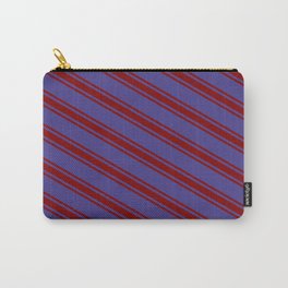 [ Thumbnail: Dark Slate Blue & Maroon Colored Striped Pattern Carry-All Pouch ]