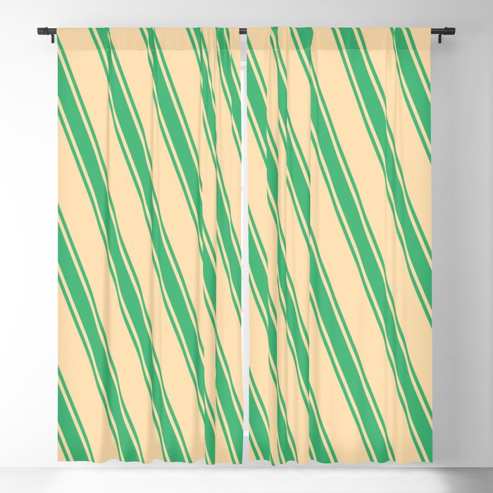 Tan and Sea Green Colored Lines Pattern Blackout Curtain