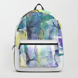 Green Blue Abstract with Black Circles Backpack | Brushstrokes, Artistic, Sketched, Fun, Creative, Acrylic, Abstract, Ink, Lively, Paint 