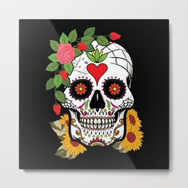 Floral Sugar Skull Muertos Day Of Dead Flower Metal Print