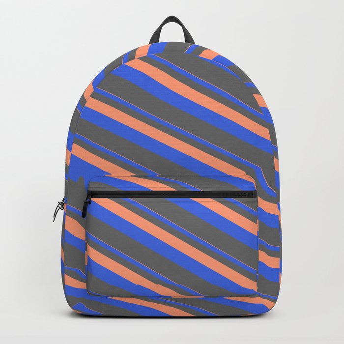 Light Salmon, Royal Blue & Dim Gray Colored Pattern of Stripes Backpack