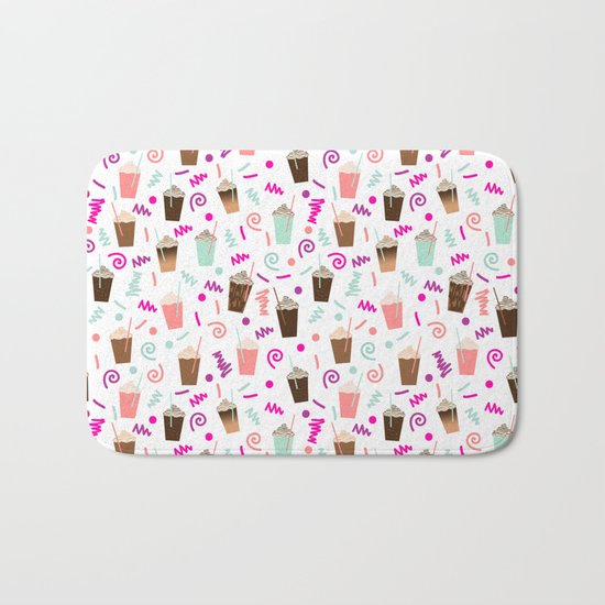 Coffee party retro swirl zig zag symbols 80s rad neon hot pink iced coffees latte milkshake food Bath Mat
