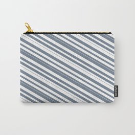 [ Thumbnail: White & Slate Gray Colored Lined/Striped Pattern Carry-All Pouch ]