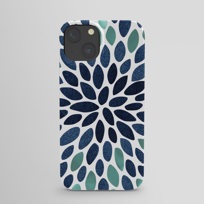 Flower Bloom, Aqua and Navy iPhone Case