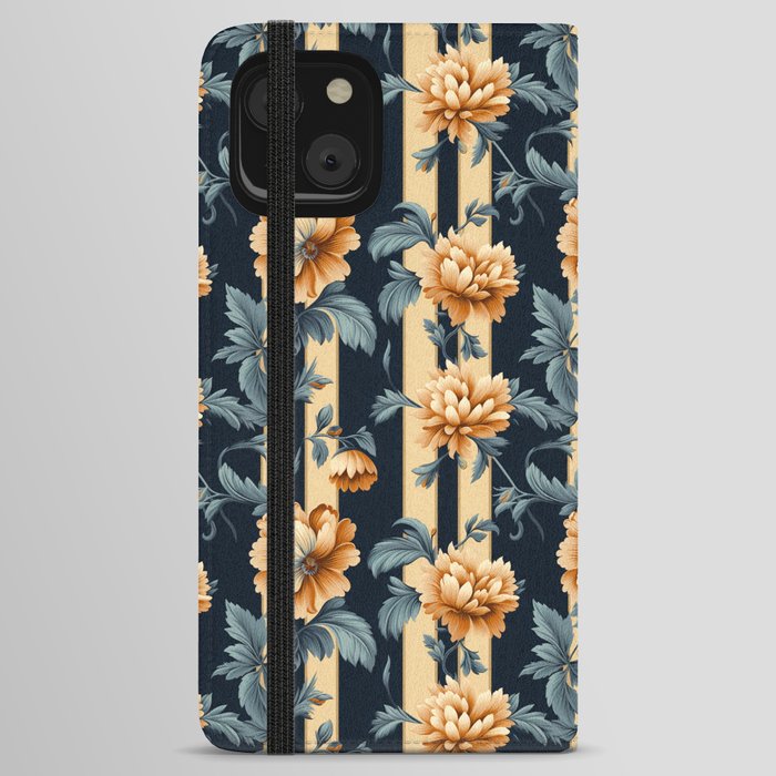 Orange bouquet pattern with flowers and stripes iPhone Wallet Case