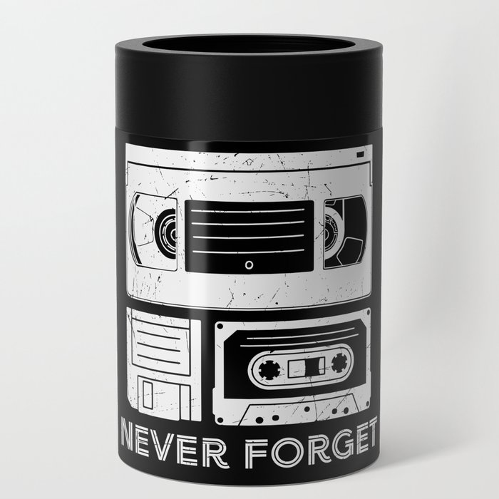 Never Forget VHS Cassette Floppy Funny Can Cooler