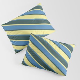 [ Thumbnail: Blue, Dark Slate Gray, and Tan Colored Lines/Stripes Pattern Pillow Sham ]