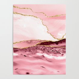 Pink And Gold Marble Waves Poster