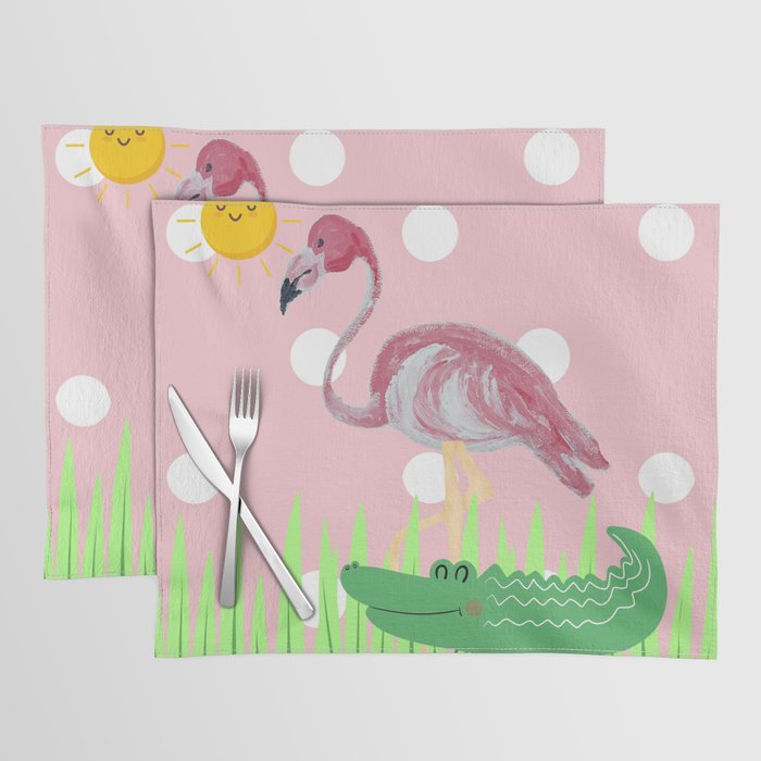 Pink Flamingo Alligator Sun print  Placemat