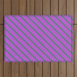 [ Thumbnail: Orchid & Sea Green Colored Lined Pattern Outdoor Rug ]