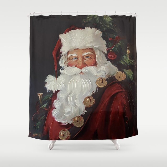 Portrait of Saint Nick Santa Clause Christmas Shower Curtain
