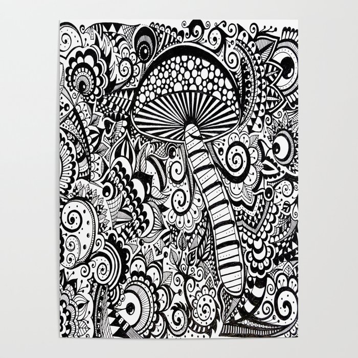 Trippy Mushroom Art Black And White Magic Mushroom Black And White Poster By Madhattersdiary Society6 magic mushroom black and white poster by madhattersdiary