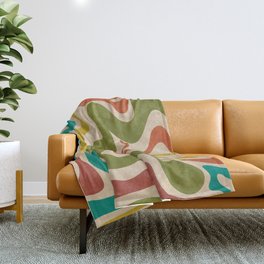 Liquid Swirl Retro Abstract Pattern in Mid Mod Colours on Beige Throw Blanket