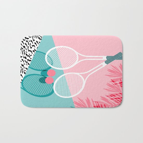Sportin' - retro minimal pastel neon throwback memphis style pop art tennis sport court player Bath Mat