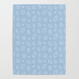 Pale Blue and White Gems Pattern Poster
