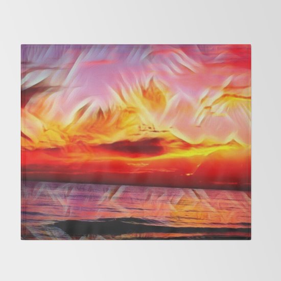 Sky on Fire (Sunset over Great Lake Michigan Beach) Throw Blanket