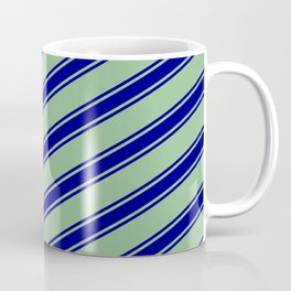 [ Thumbnail: Dark Sea Green and Blue Colored Lined/Striped Pattern Coffee Mug ]