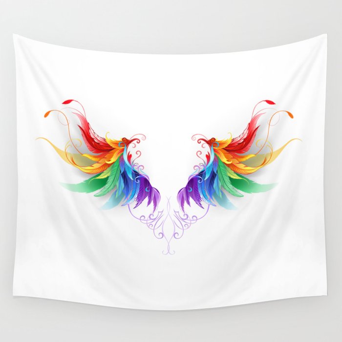 Fluffy Rainbow Wings Wall Tapestry