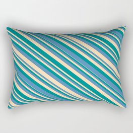 [ Thumbnail: Tan, Teal & Blue Colored Lines/Stripes Pattern Rectangular Pillow ]