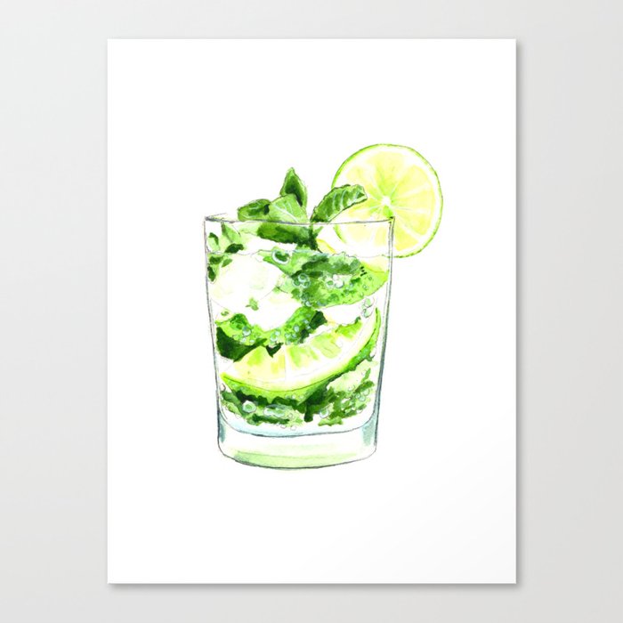 Cocktails. Mojito. Watercolor Painting. Canvas Print