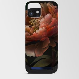 Fine art Oil Painterly Floral peony Dark coral Background iPhone Card Case