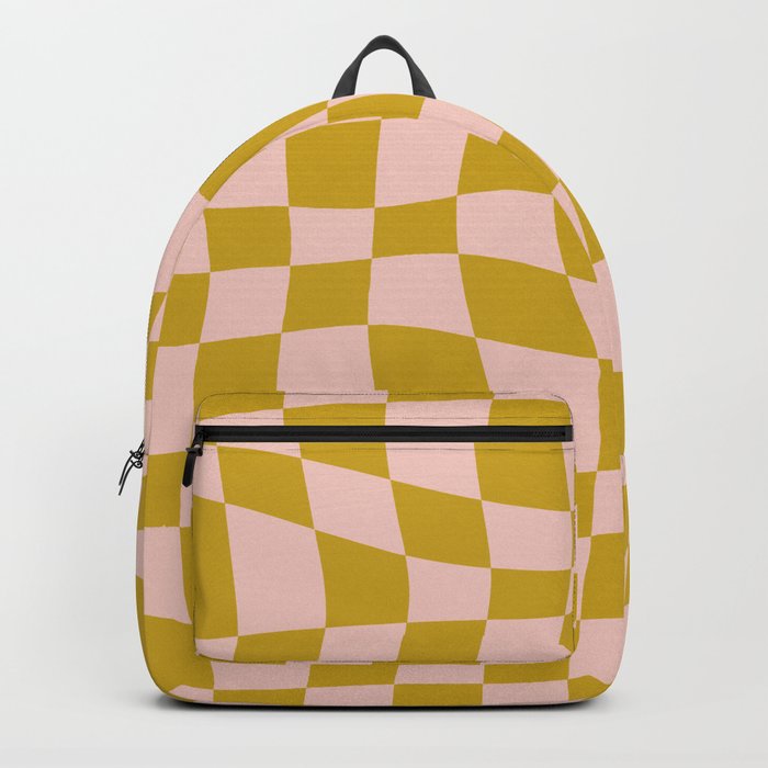 Warped Checkered Pattern (mustard yellow/pink) Backpack