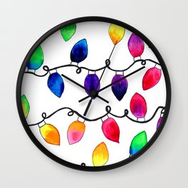 Colorful Christmas Holiday Light Bulbs Wall Clock | Painting, Hanukkah, Rainbow, Merrychristmas, Colorful, Christmas, Vibrant, Color, Festive, Happyholidays 