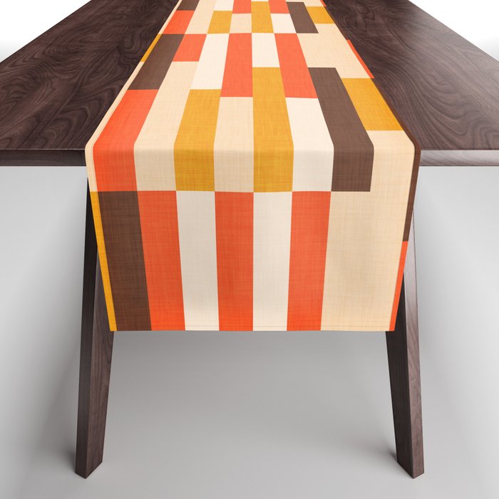 70s Kilim mid century modern brown orange retro stripes Table Runner