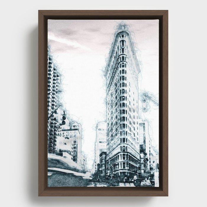 Flatiron Building New York City - Sketch Art Framed Canvas