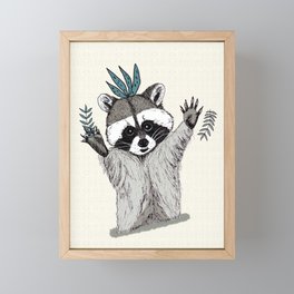 Jolly Playful Raccoons in Grayish Yellow Framed Mini Art Print