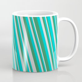[ Thumbnail: Sea Green, Light Gray & Dark Turquoise Colored Stripes/Lines Pattern Coffee Mug ]