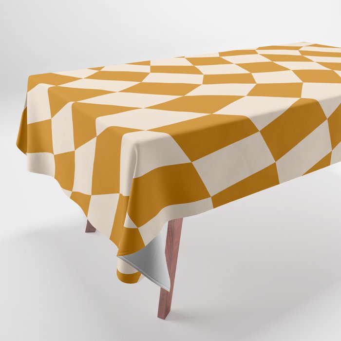 70s Retro Warped Grid in Yellow & Beige Tablecloth
