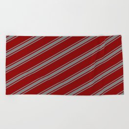 [ Thumbnail: Dark Red and Gray Colored Pattern of Stripes Beach Towel ]
