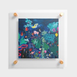 Brightly Rainbow Tropical Jungle Mural with Birds and Tiny Big Cats Floating Acrylic Print