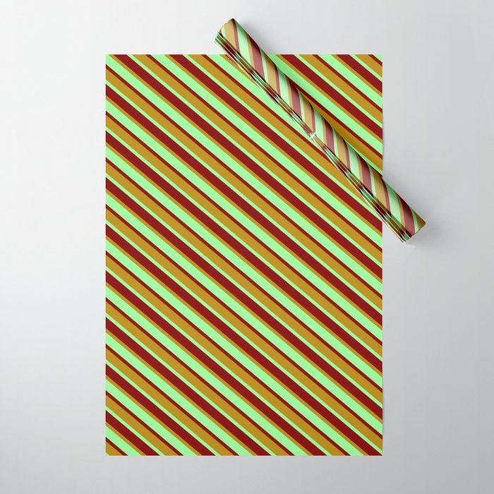 Green, Maroon, and Dark Goldenrod Colored Lines/Stripes Pattern Wrapping Paper