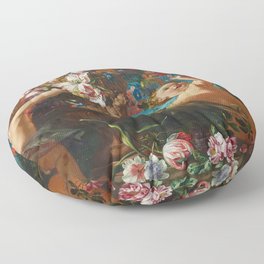 Abraham Brueghel - Vases of flowers with Cherubs Floor Pillow