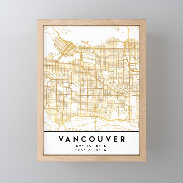 VANCOUVER CANADA CITY STREET MAP ART Framed Mini Art Print