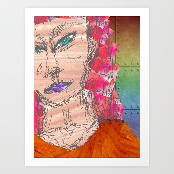 Redhead Woman Contour Drawing  Art Print