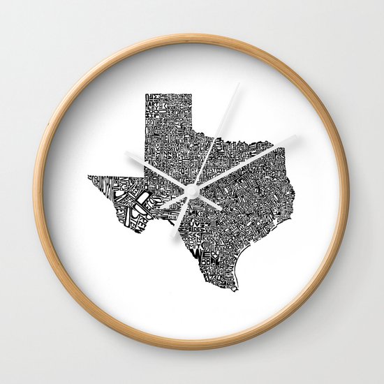 Typographic Texas Wall Clock