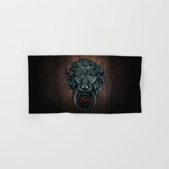 Vintage bronze lion door knocker Hand & Bath Towel