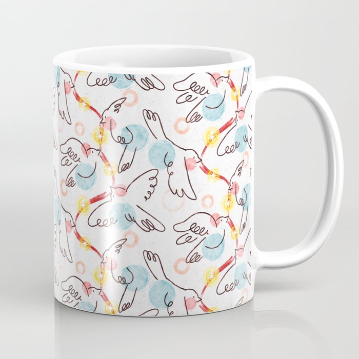 Love Birds with Ribbon and Stars (White) Coffee Mug