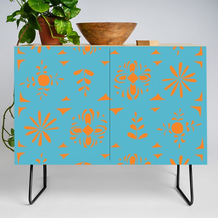 Tile Mosaic - Orange Pattern Painting Design Art  Credenza