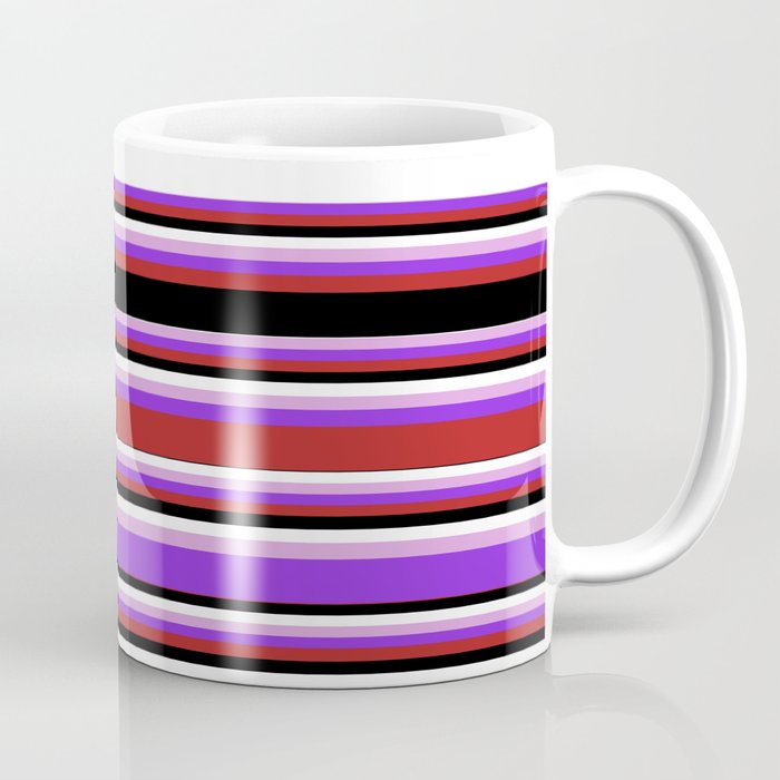 Eyecatching Plum, Purple, Red, Black & White Colored Lines/Stripes Pattern Coffee Mug