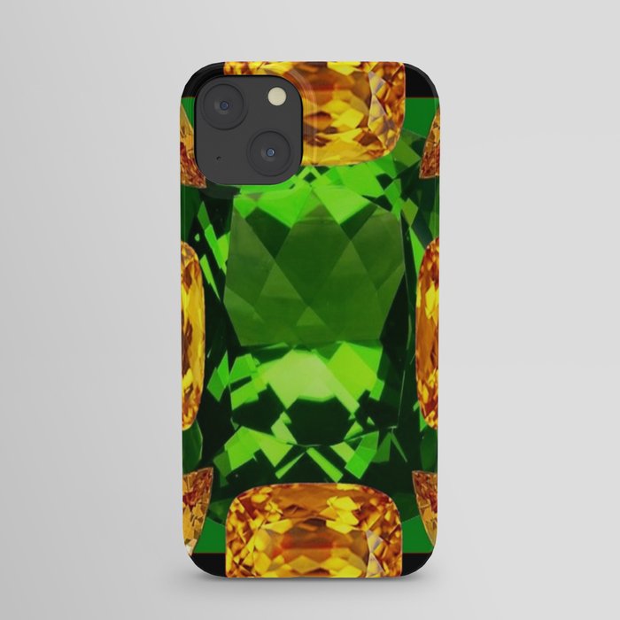 Emerald & Topaz Birthstone Gems Yellow-Green-Black Design iPhone Case