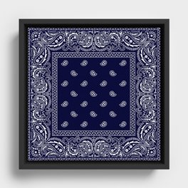 Bandana - Navy Blue - Southwestern - Paisley  Framed Canvas